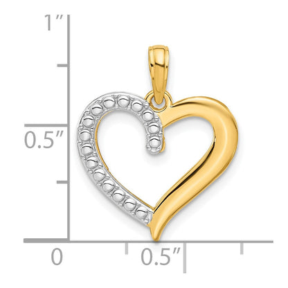 14K Gelb & Rhodium und Rhodium Poliert Herz Anhänger