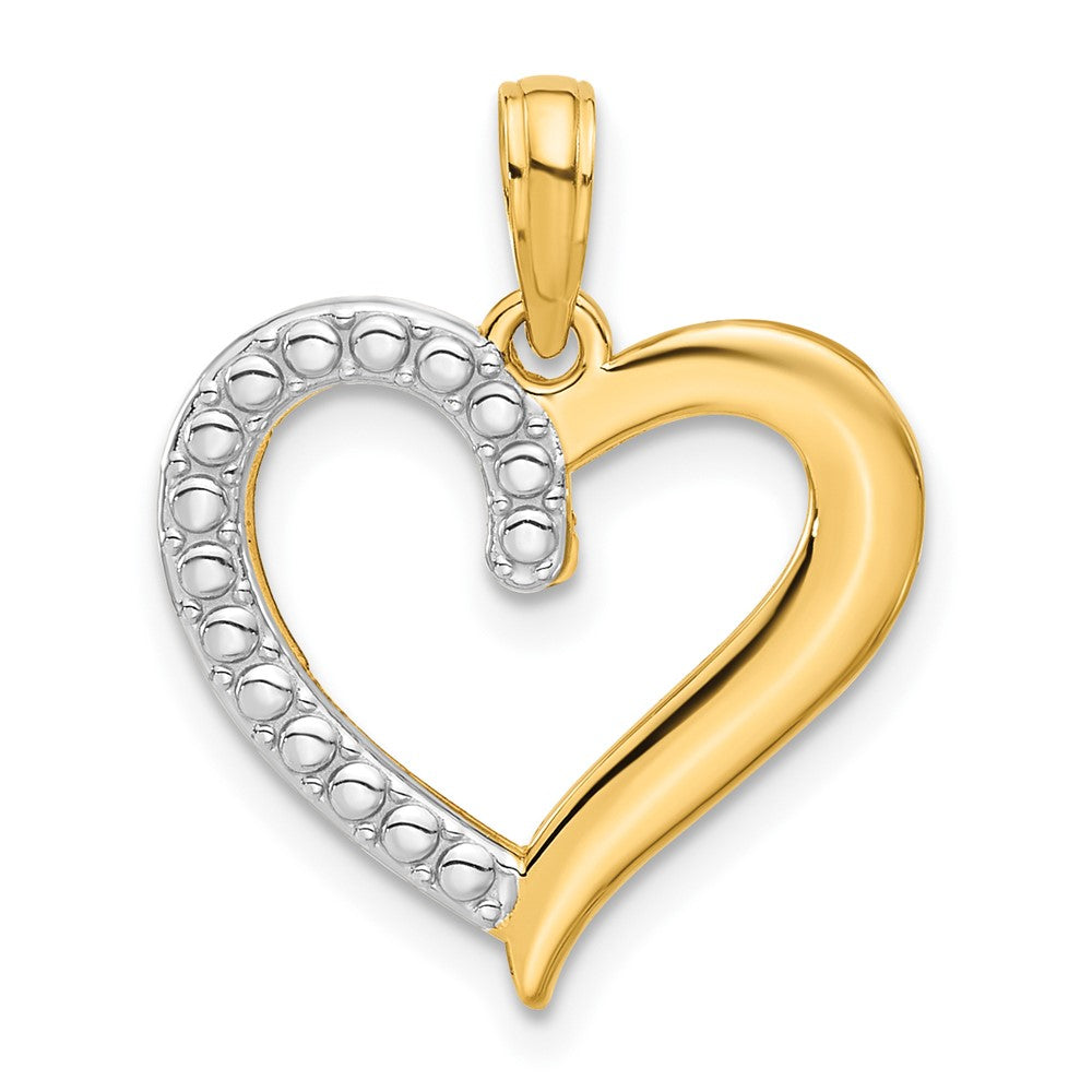 14K Gelb & Rhodium und Rhodium Poliert Herz Anhänger