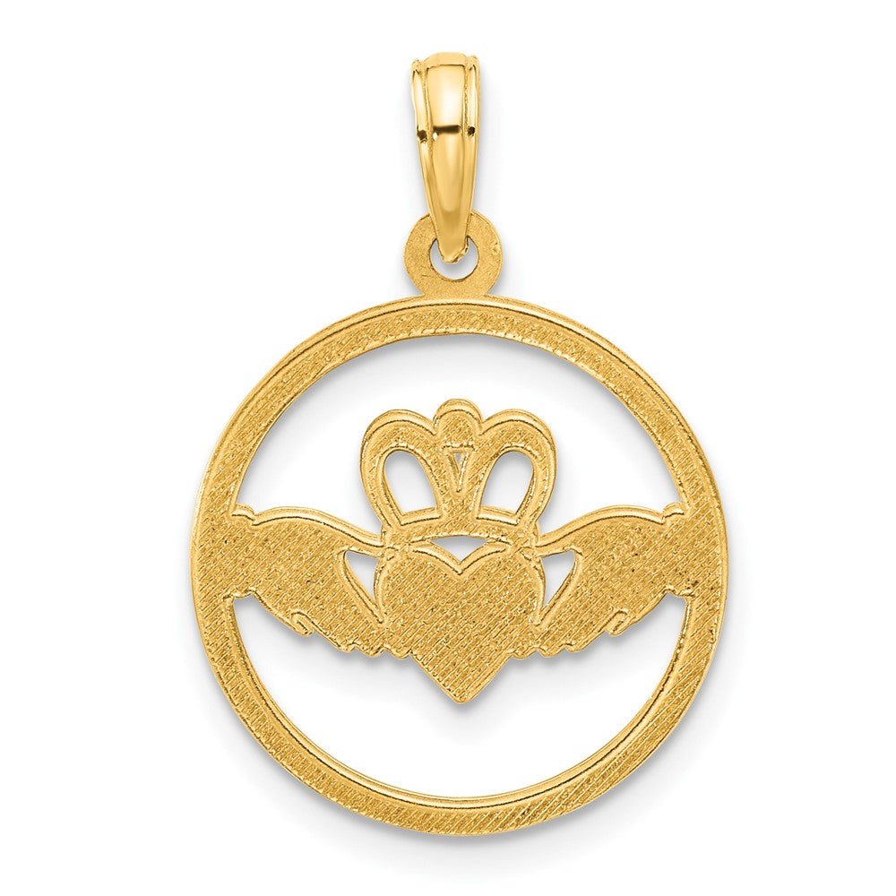 14K Gelbgold Poliert Kreis Claddagh Anhänger