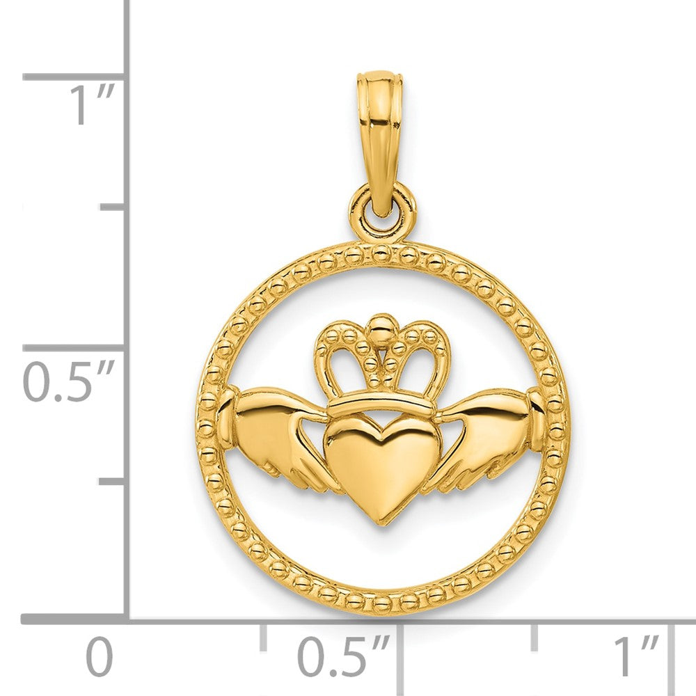14K Gelbgold Poliert Kreis Claddagh Anhänger