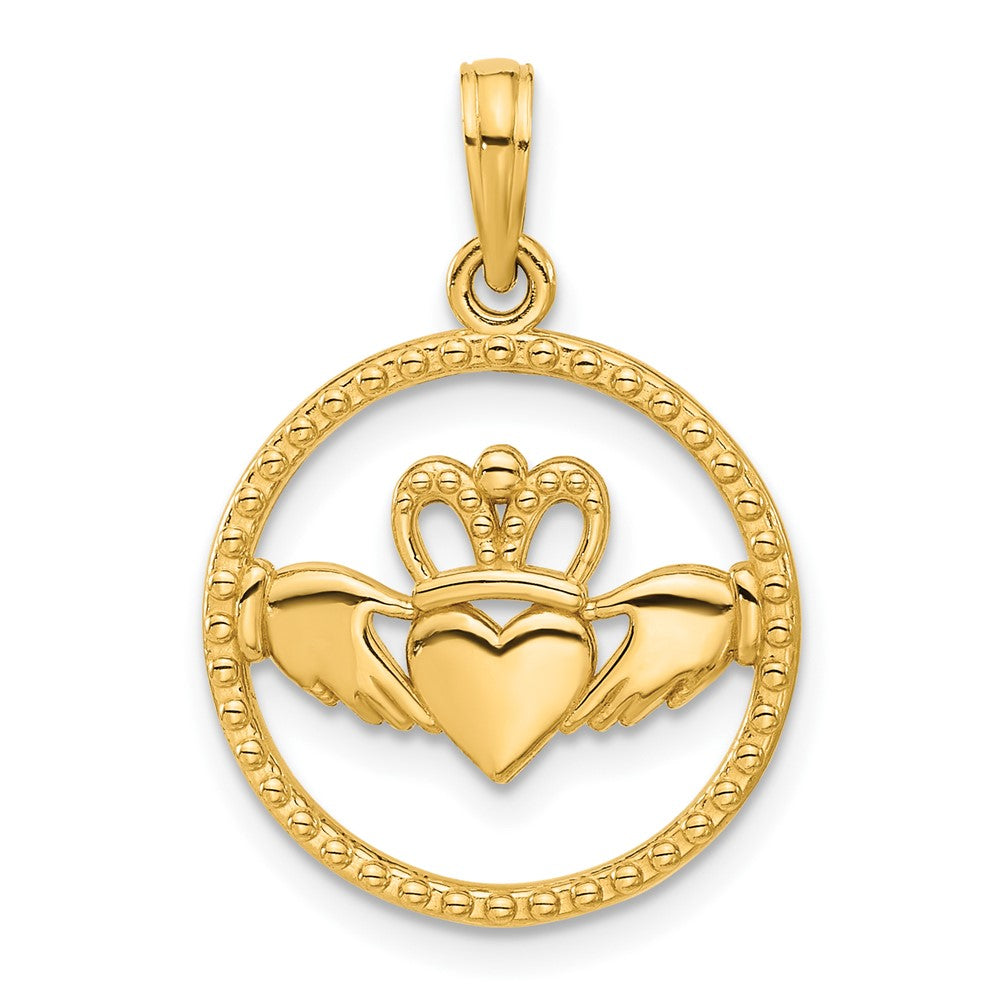 14K Gelbgold Poliert Kreis Claddagh Anhänger