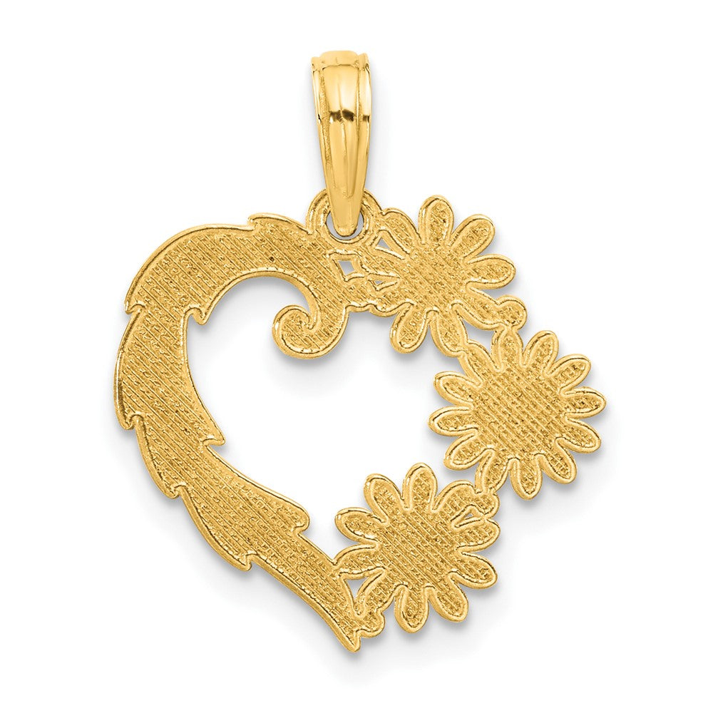 14K Gelbgold Poliert Blumen Herz Anhänger