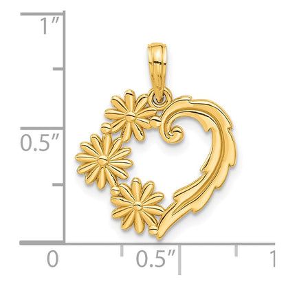14K Gelbgold Poliert Blumen Herz Anhänger