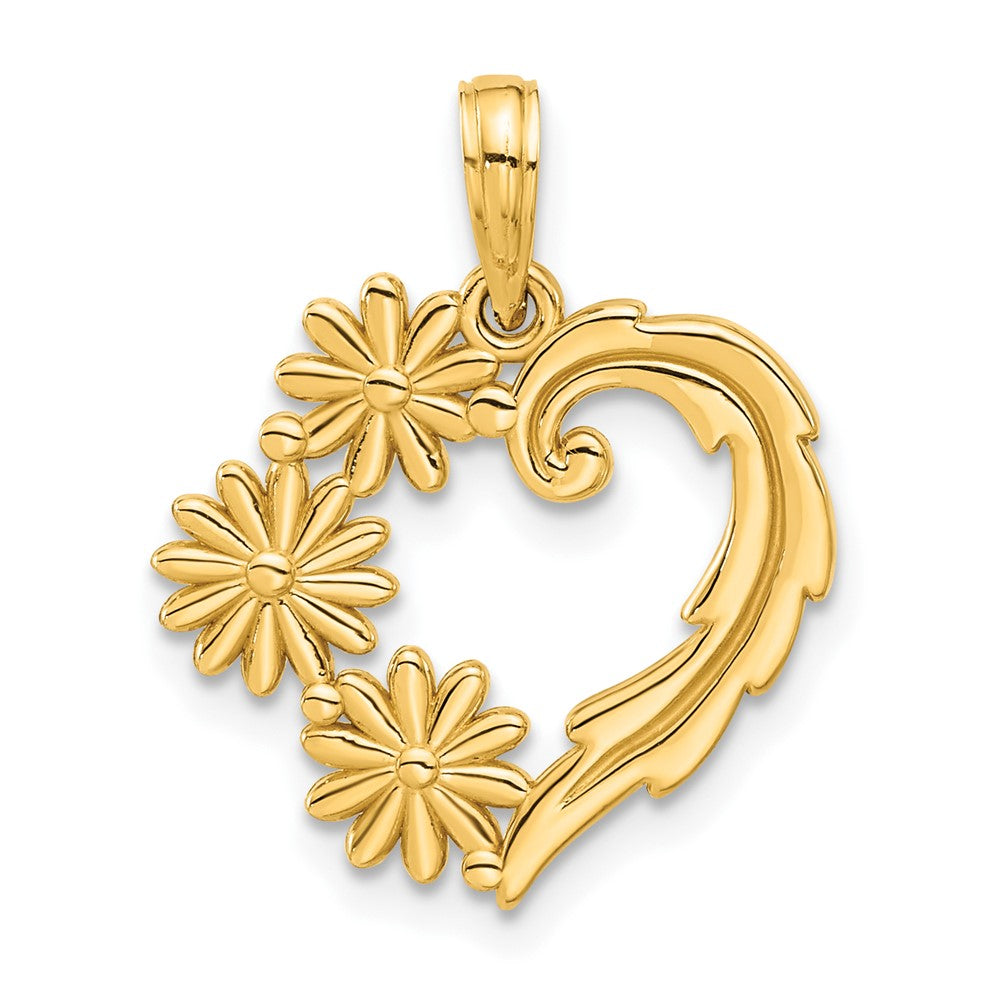 14K Gelbgold Poliert Blumen Herz Anhänger