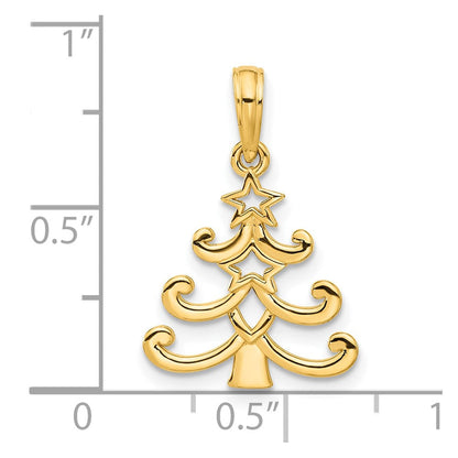 14K Gelbgold Poliert Weihnachten Baum Anhänger
