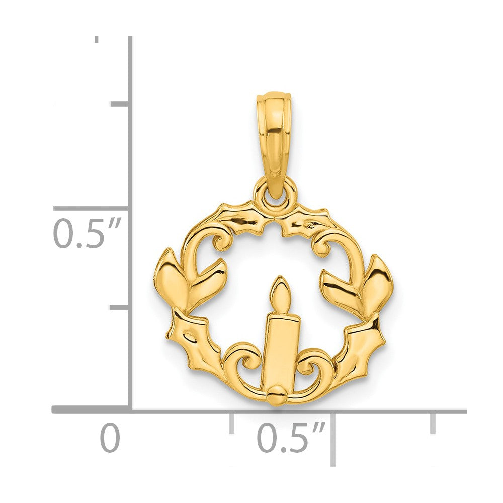 14K Gelbgold Poliert Candle mit Holly Kreis Anhänger