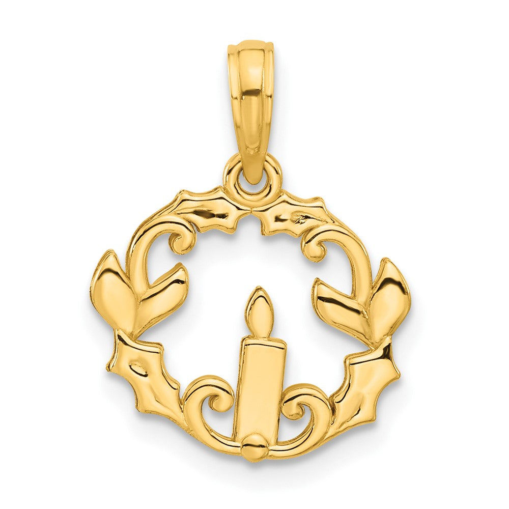 14K Gelbgold Poliert Candle mit Holly Kreis Anhänger