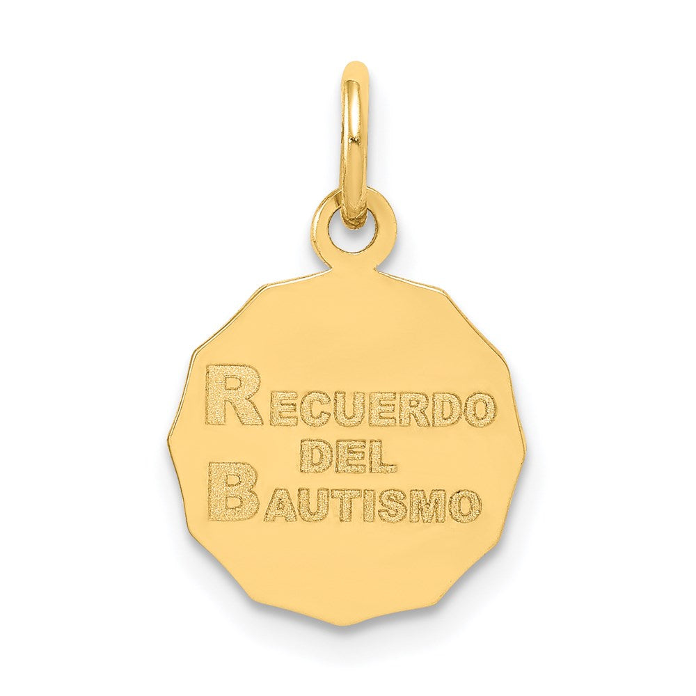 14K Gelbgold Taufe Spanish Recuerdo Del Bautismo auf Rückseite Charm
