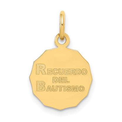 14K Gelbgold Taufe Spanish Recuerdo Del Bautismo auf Rückseite Charm