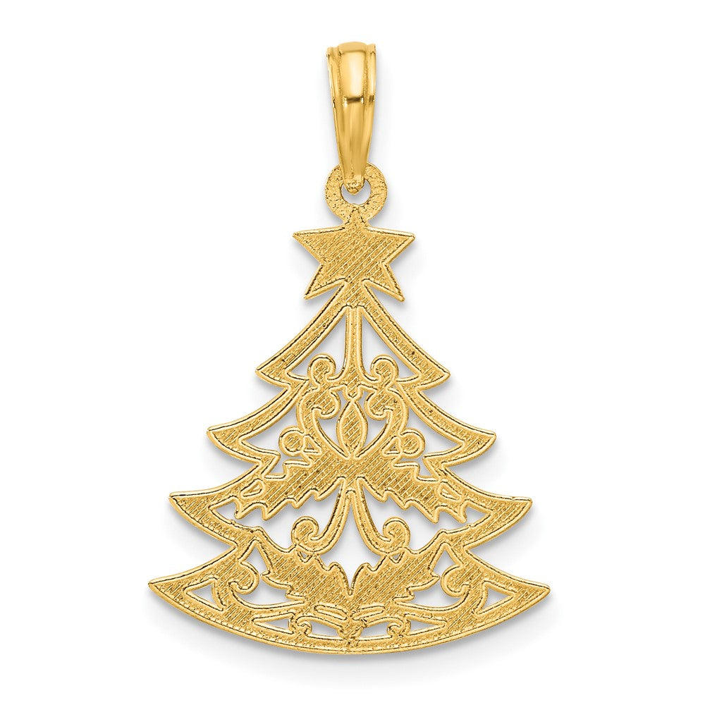 14K Gelbgold Poliert Fantasie Scrolled Weihnachten Baum Anhänger