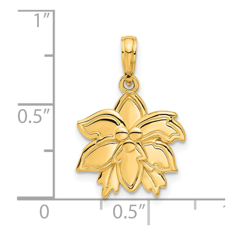 14K Gelbgold Poliert Poinsettia Blumen Anhänger