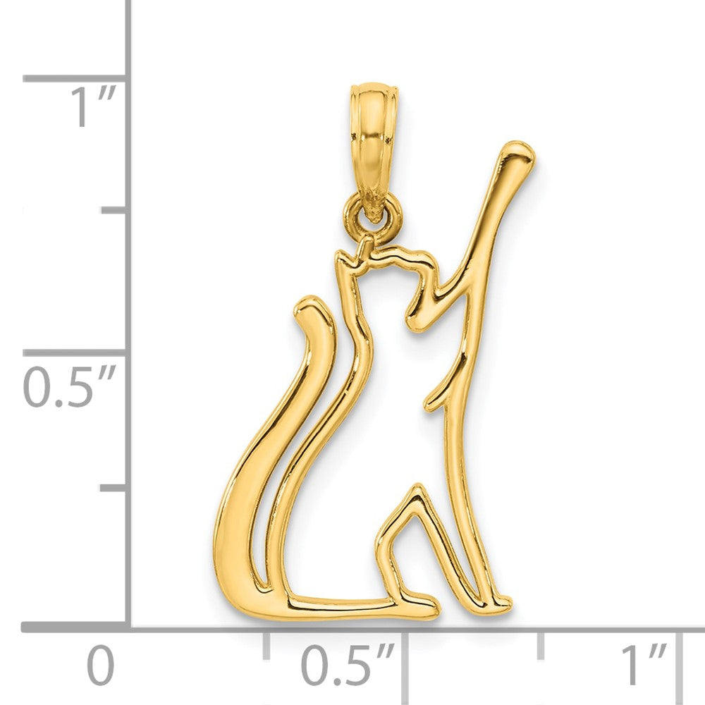 14K Gelbgold Poliert Katze Reaching Anhänger