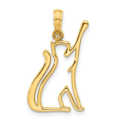 14K Gelbgold Poliert Katze Reaching Anhänger