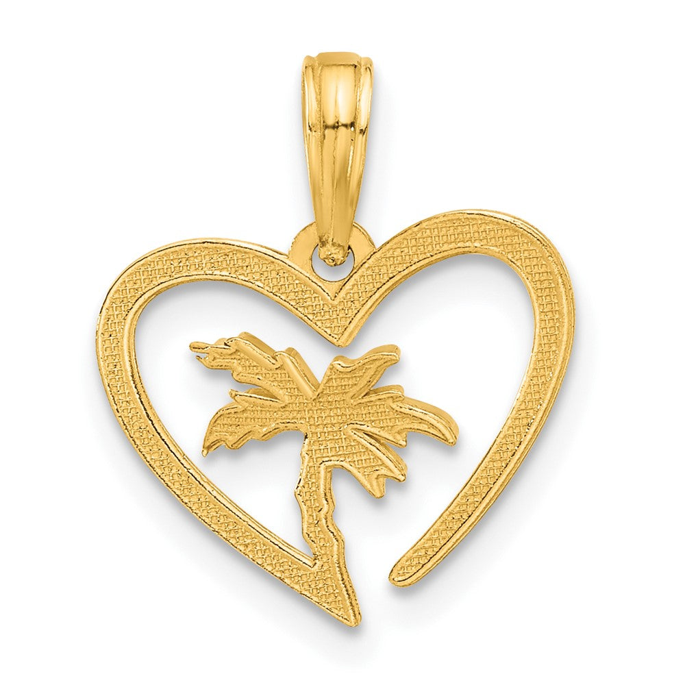 14K Gelbgold Poliert Palme Baum in Herz Anhänger