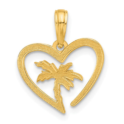 14K Gelbgold Poliert Palme Baum in Herz Anhänger