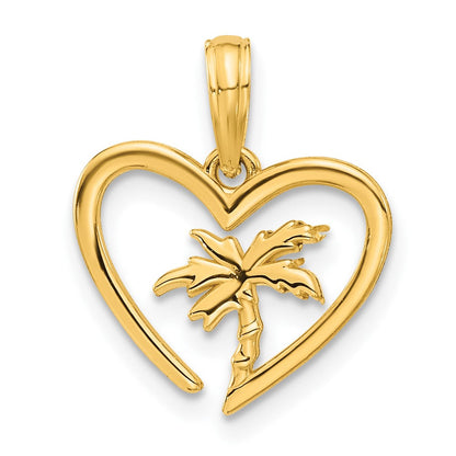 14K Gelbgold Poliert Palme Baum in Herz Anhänger