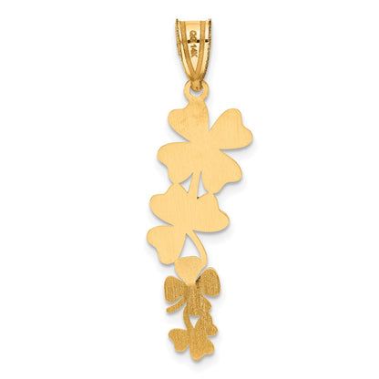 14K Gelbgold Poliert mit Grün Emailliert Clovers Anhänger