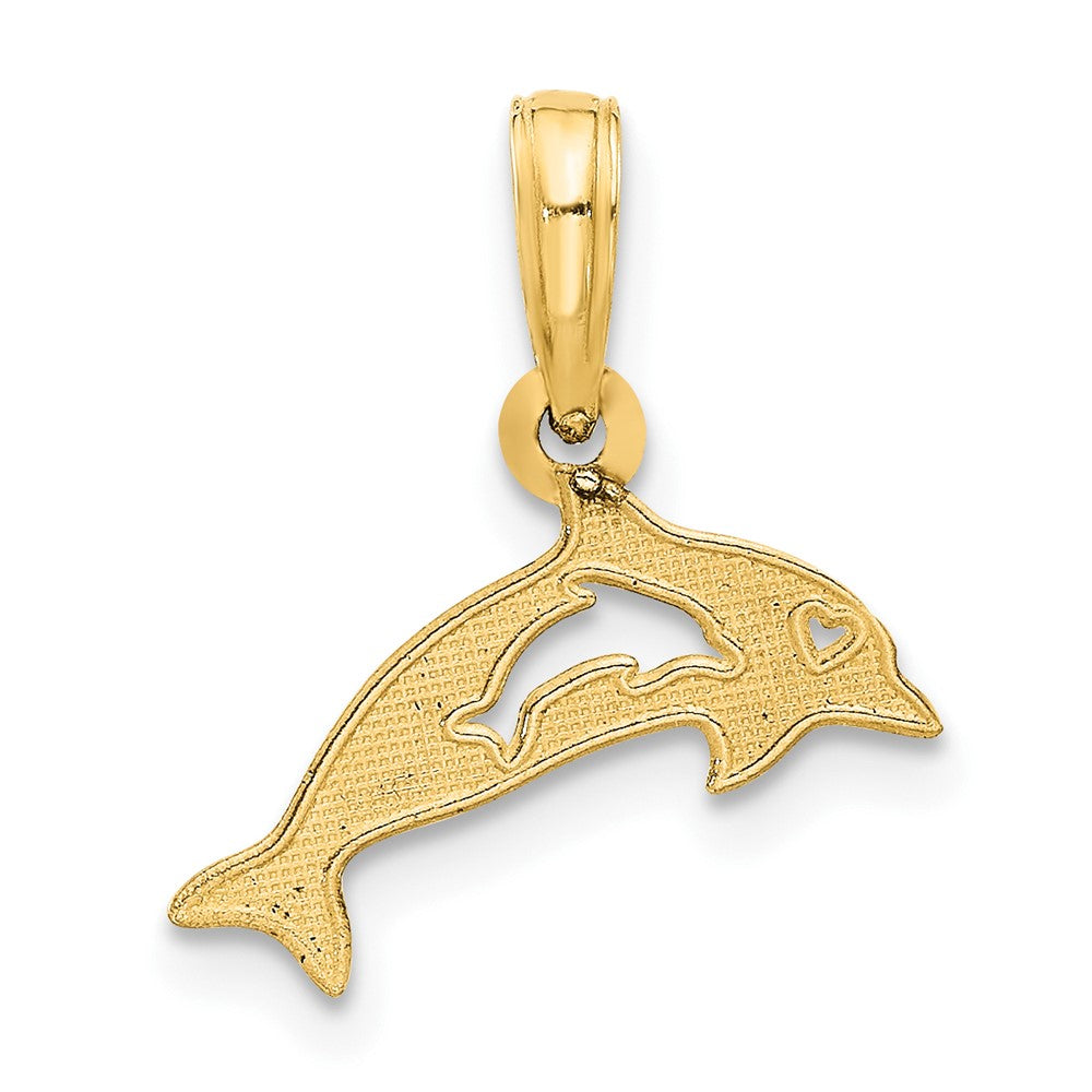 14K Gelbgold Poliert Delfin mit Ausgeschnitten Baby Delfin Anhänger