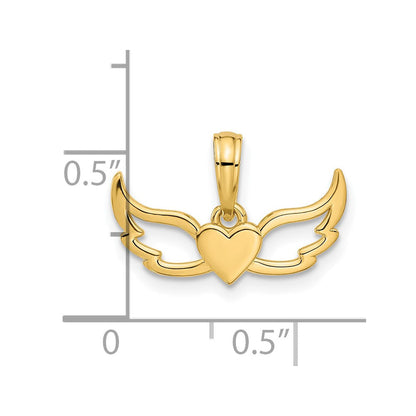 14K Gelbgold Fantasie Herz und Flügel Charm