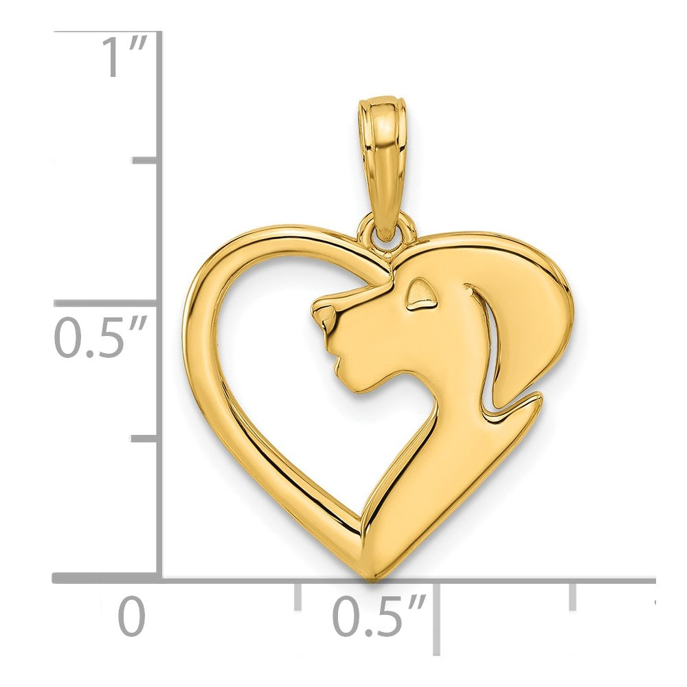 14K Gelbgold Poliert Herz mit Hund Charm