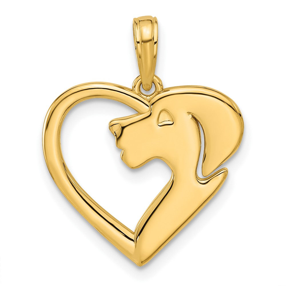 14K Gelbgold Poliert Herz mit Hund Charm