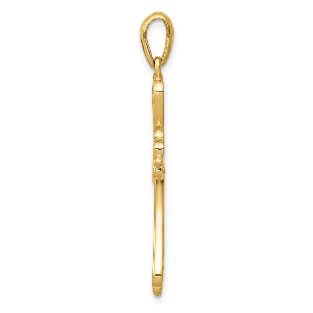 14K Gelbgold Fleur-de-Lis Kreuz-Anhänger, poliert