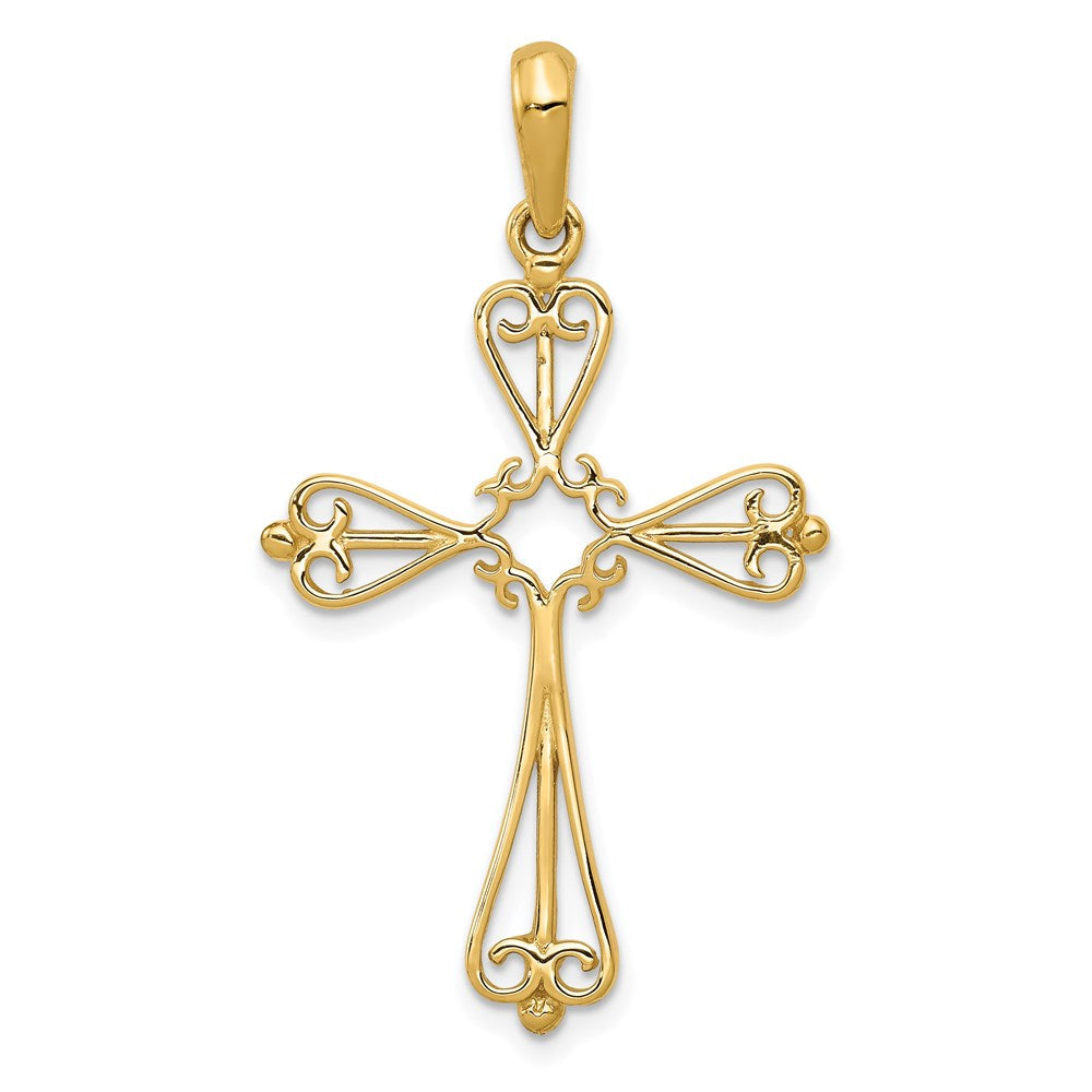 14K Gelbgold Fleur-de-Lis Kreuz-Anhänger, poliert