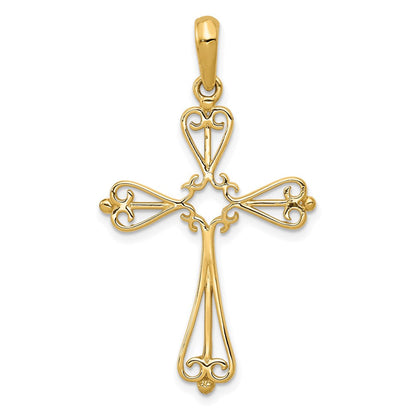 14K Gelbgold Fleur-de-Lis Kreuz-Anhänger, poliert