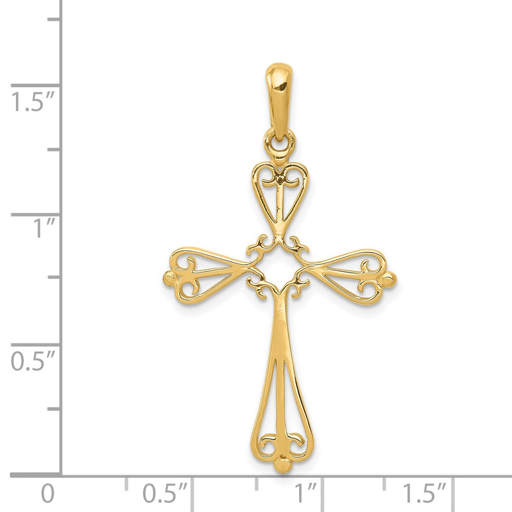 14K Gelbgold Fleur-de-Lis Kreuz-Anhänger, poliert