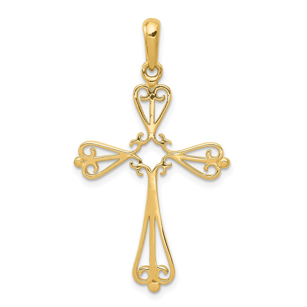 14K Gelbgold Fleur-de-Lis Kreuz-Anhänger, poliert