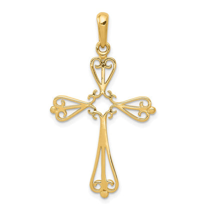 14K Gelbgold Fleur-de-Lis Kreuz-Anhänger, poliert