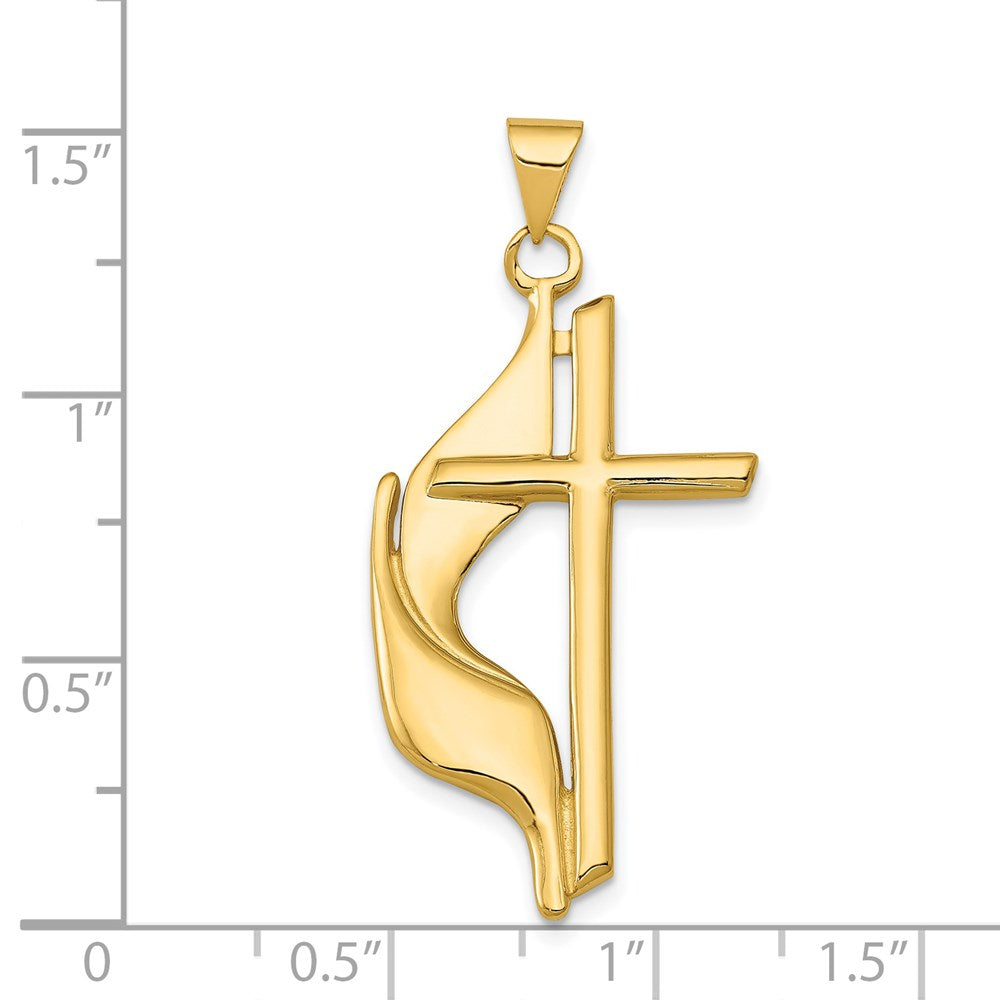 14K Gelbgold Polierter Kreuzanhänger mit Drapierung