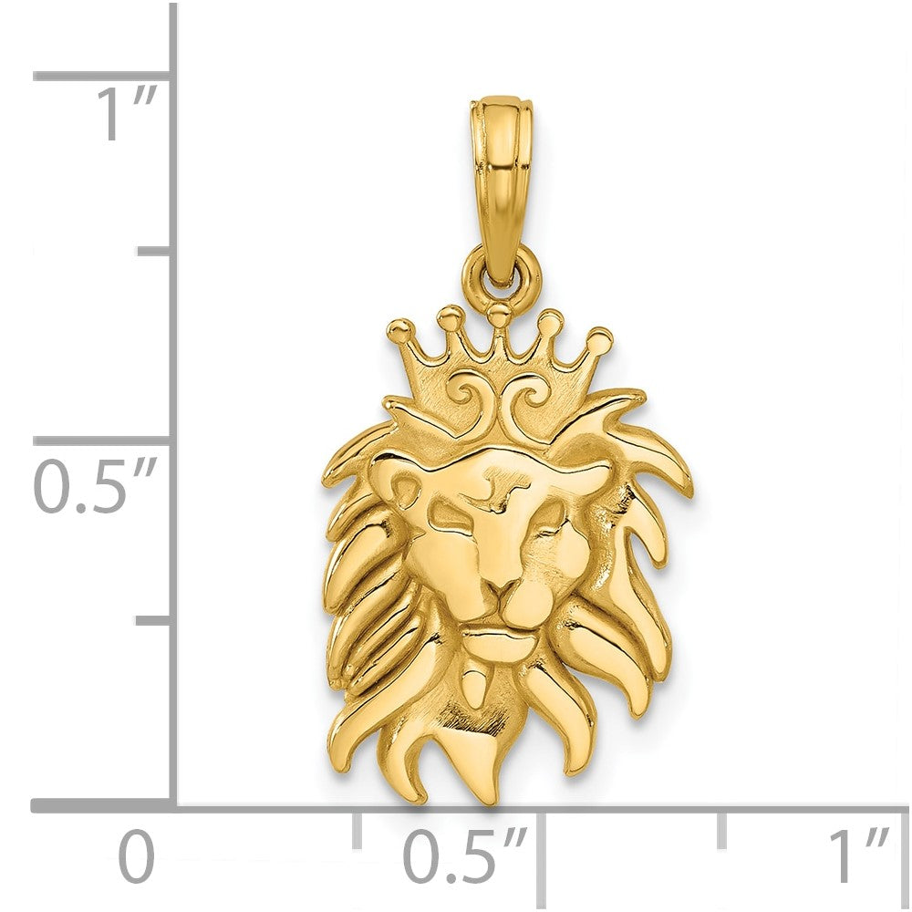 14K Gelbgold Poliert Löwe Kopf mit Krone Anhänger
