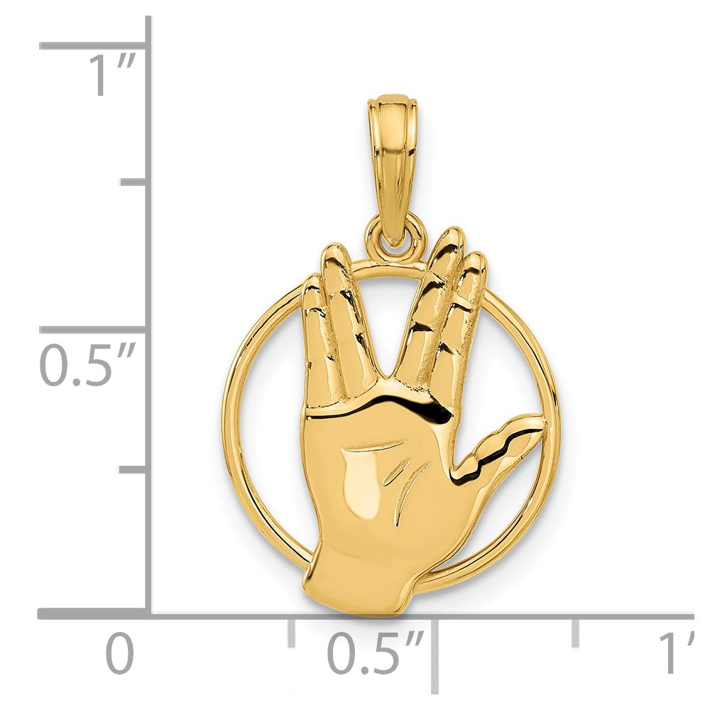 14K Gelbgold Poliert Hand Gesture in Kreis Charm