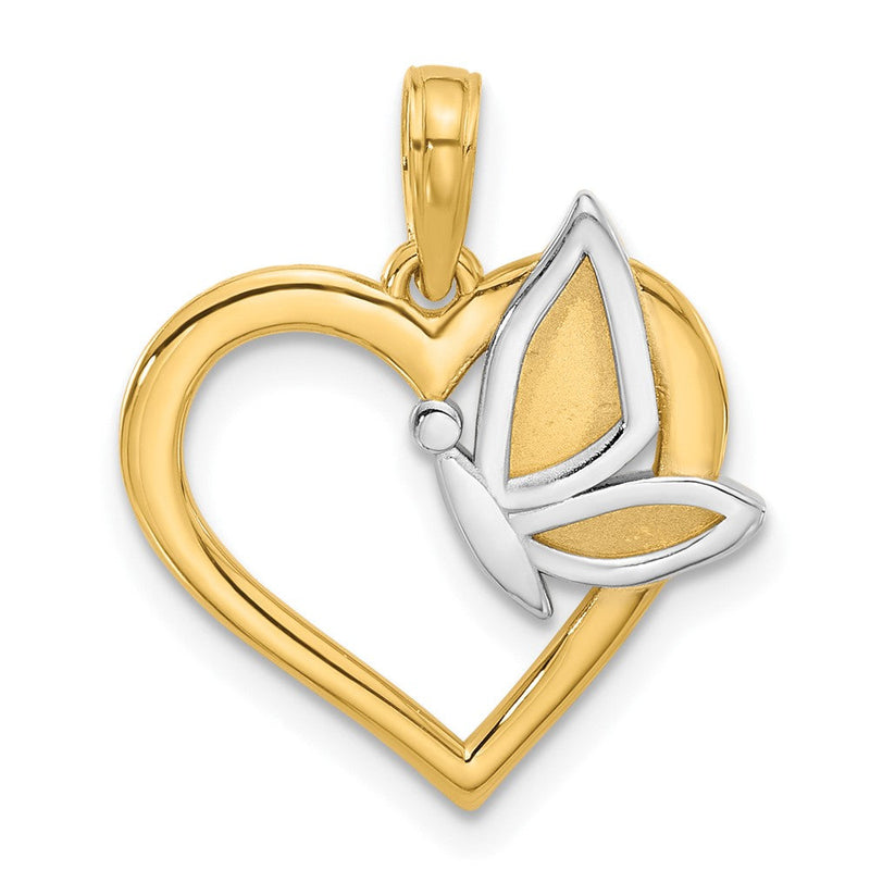 14K Gelb & Rhodium mit Weiß Rhodium Fantasie Herz und Schmetterling Charm
