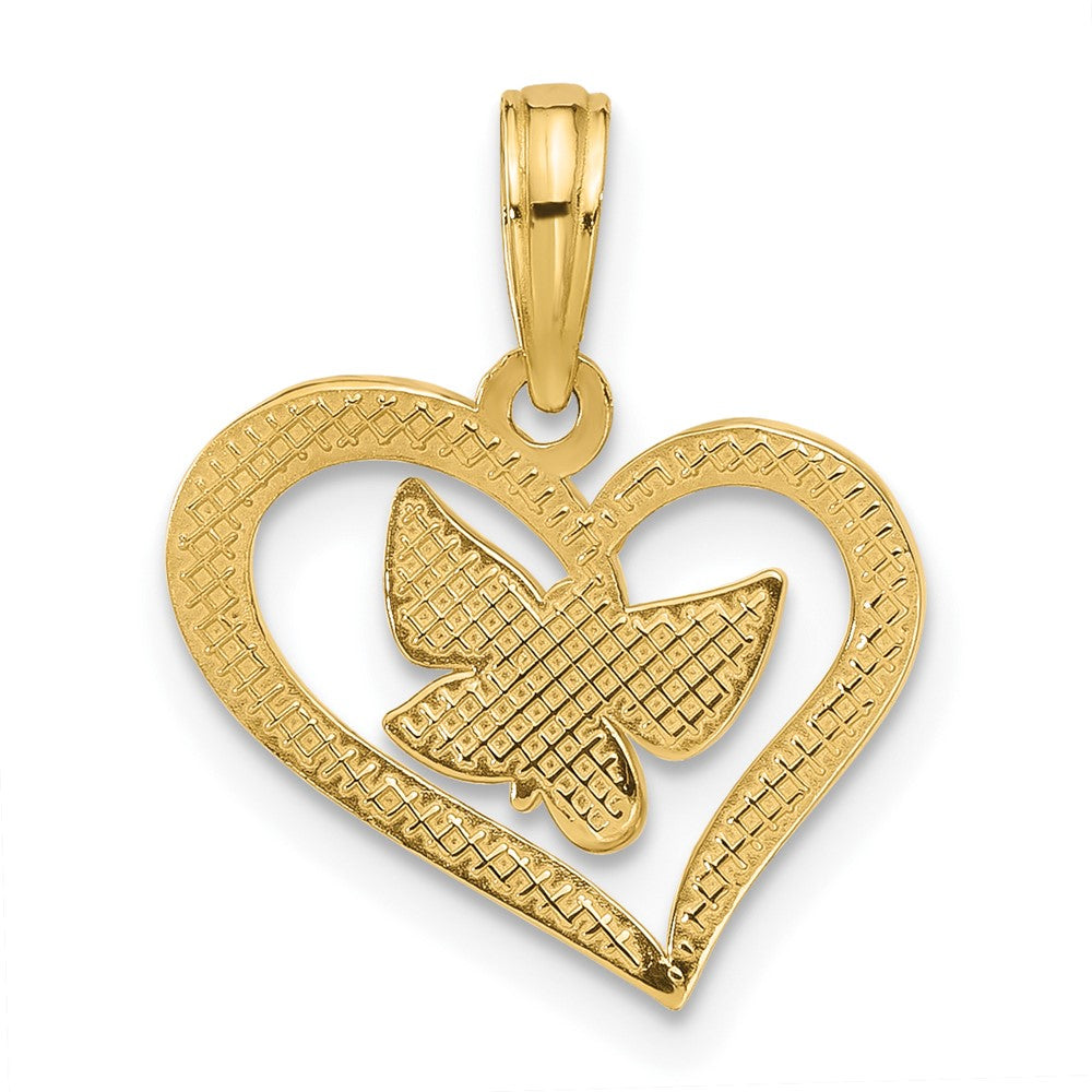 14K Gelbgold Poliert Fantasie Herz und Schmetterling Charm