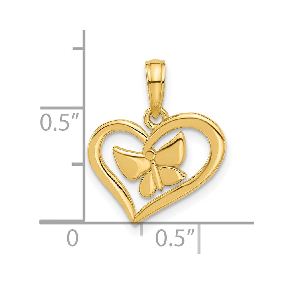14K Gelbgold Poliert Fantasie Herz und Schmetterling Charm