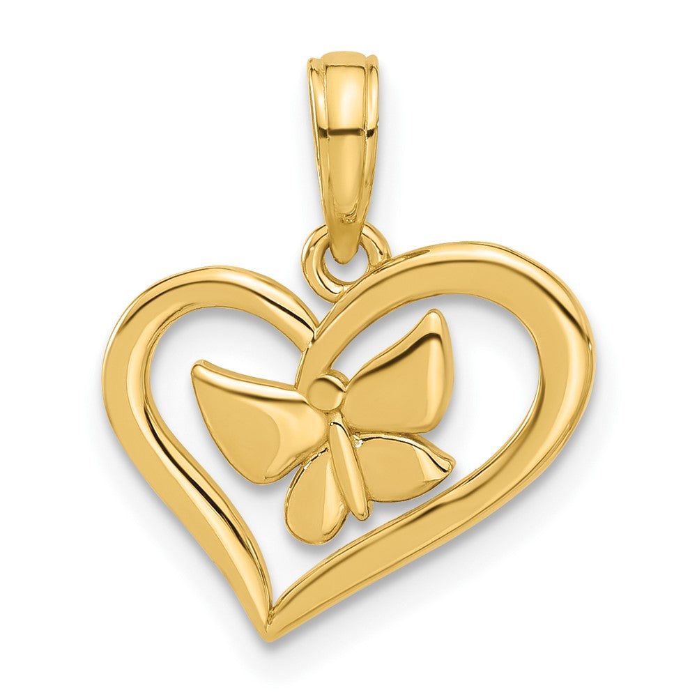 14K Gelbgold Poliert Fantasie Herz und Schmetterling Charm