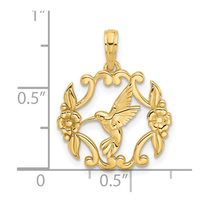 14K Gelbgold Poliert Fantasie Hummingbird Charm