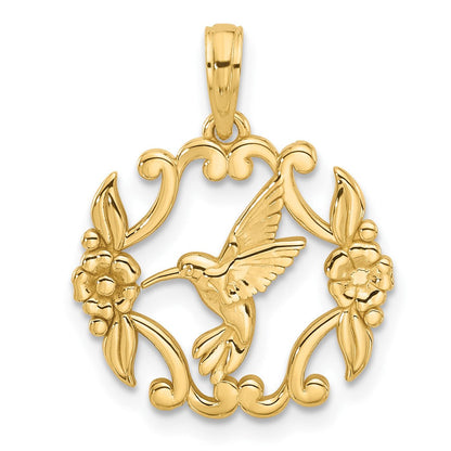 14K Gelbgold Poliert Fantasie Hummingbird Charm