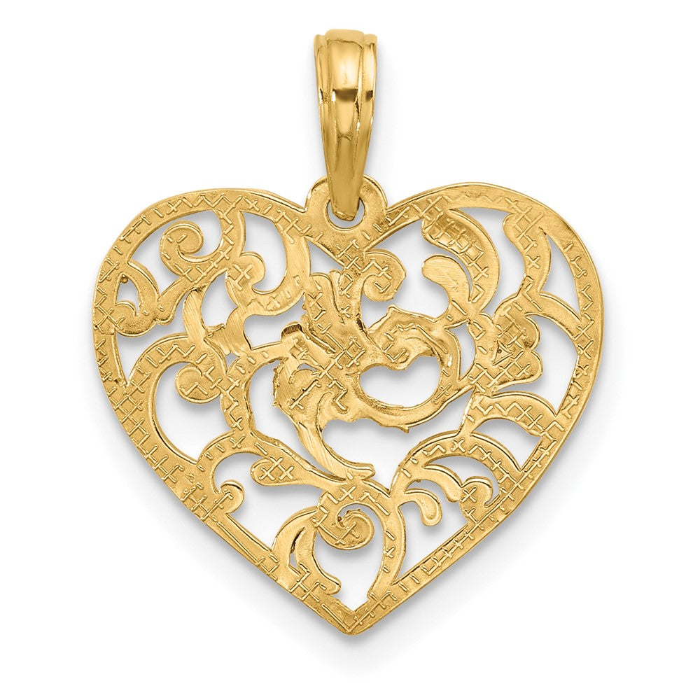 14K Gelbgold Poliert Fantasie Herz Charm