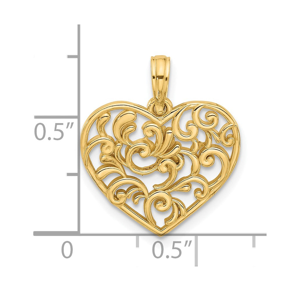 14K Gelbgold Poliert Fantasie Herz Charm