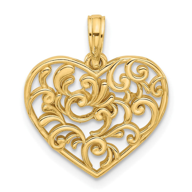 14K Gelbgold Poliert Fantasie Herz Charm