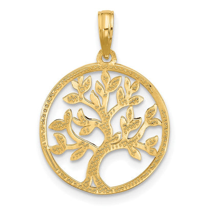 14K Gelbgold Poliert Kreis mit Baum Charm