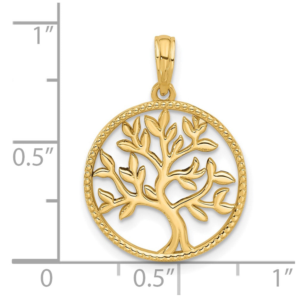 14K Gelbgold Poliert Kreis mit Baum Charm