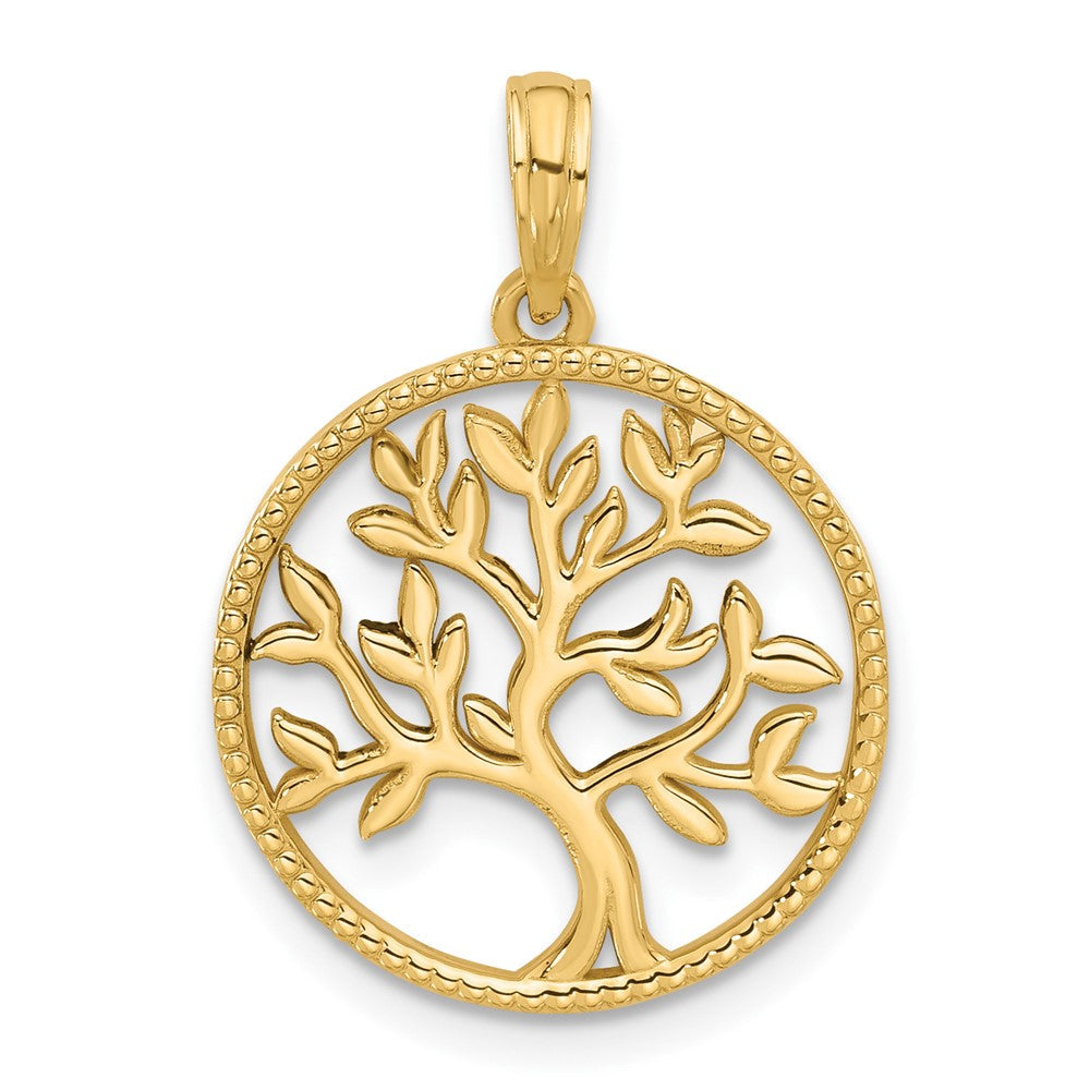 14K Gelbgold Poliert Kreis mit Baum Charm
