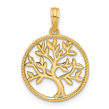 14K Gelbgold Poliert Kreis mit Baum Charm