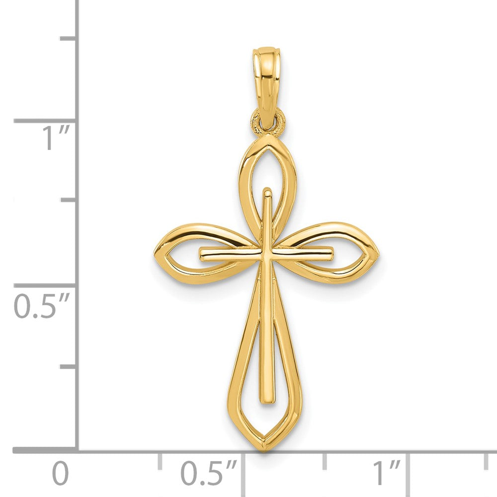 14K Gelbgold Fantasie Zwei Kreuz Charm