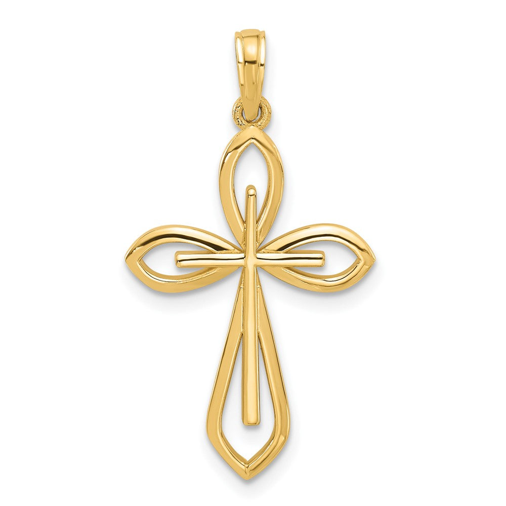 14K Gelbgold Fantasie Zwei Kreuz Charm