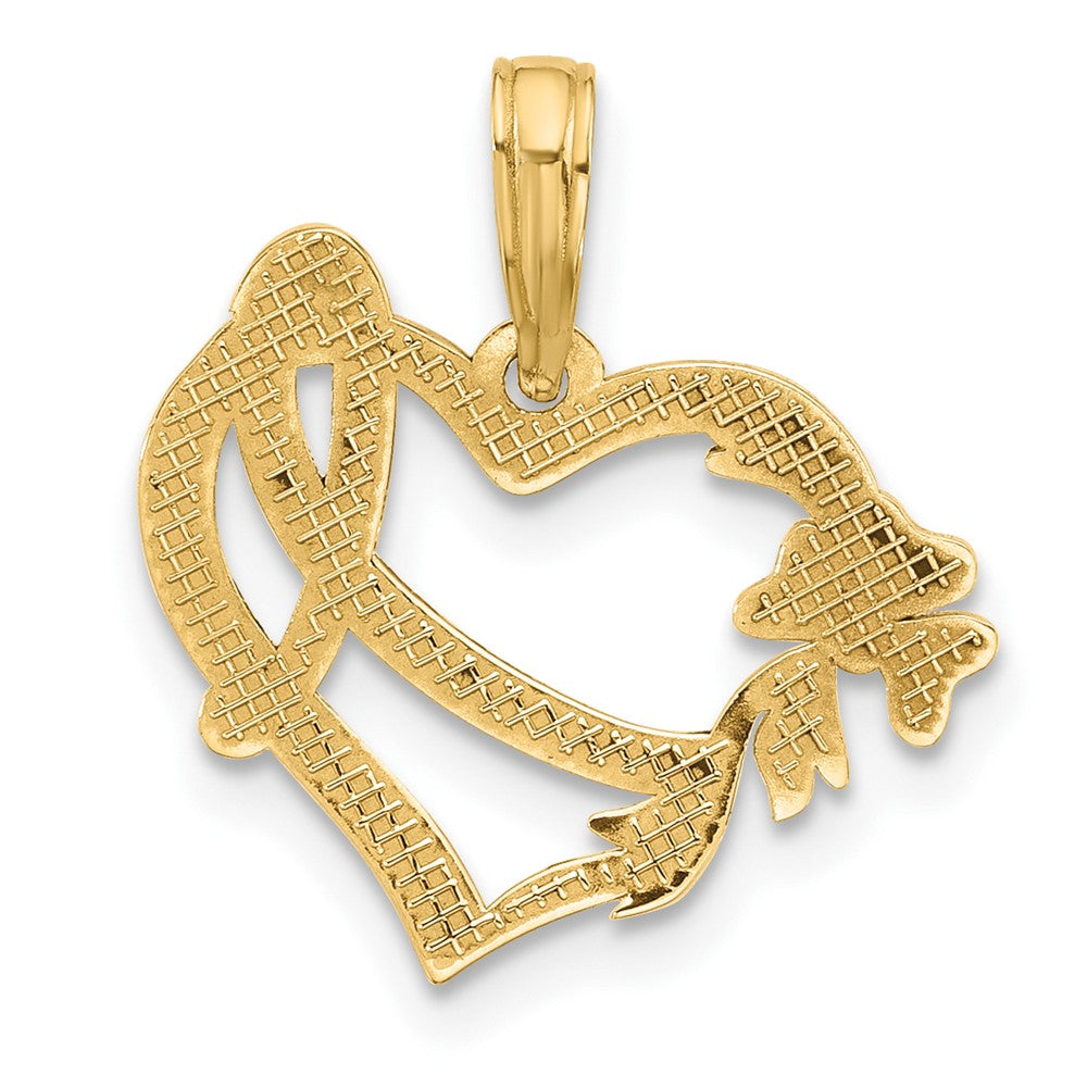 14K Gelbgold Fantasie Herz und Schleife Charm